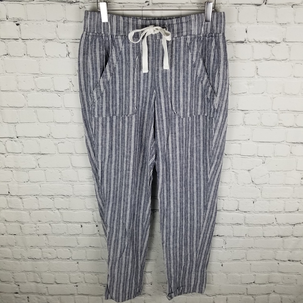 CALVIN KLEIN | linen blend striped drawstring waist flowy pants